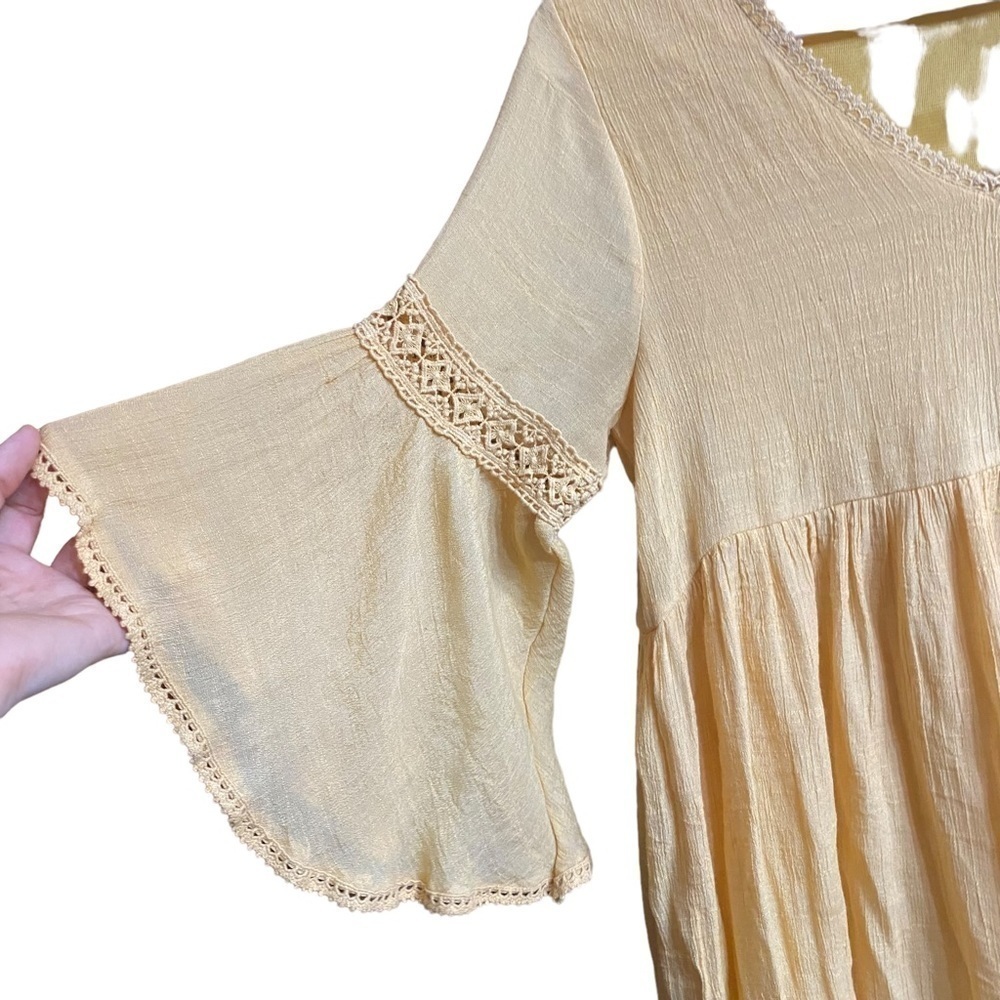 Umgee Yellow Bell Sleeve Flowy Boho Tunic Dress Size Small - Picture 3 of 6
